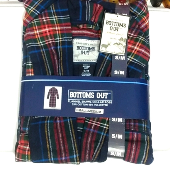 BOTTOMS OUT MEN'S FLANNEL SHAWL COLLAR BELTED LONG BATHROBE SIZE SM/MED NWT - Picture 3 of 7